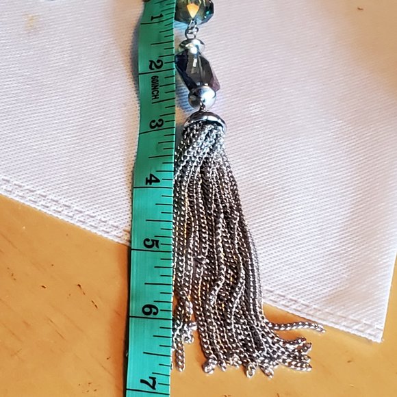 34" Silver Snake Chain 7" Tassel Pendant Necklace - Picture 6 of 7